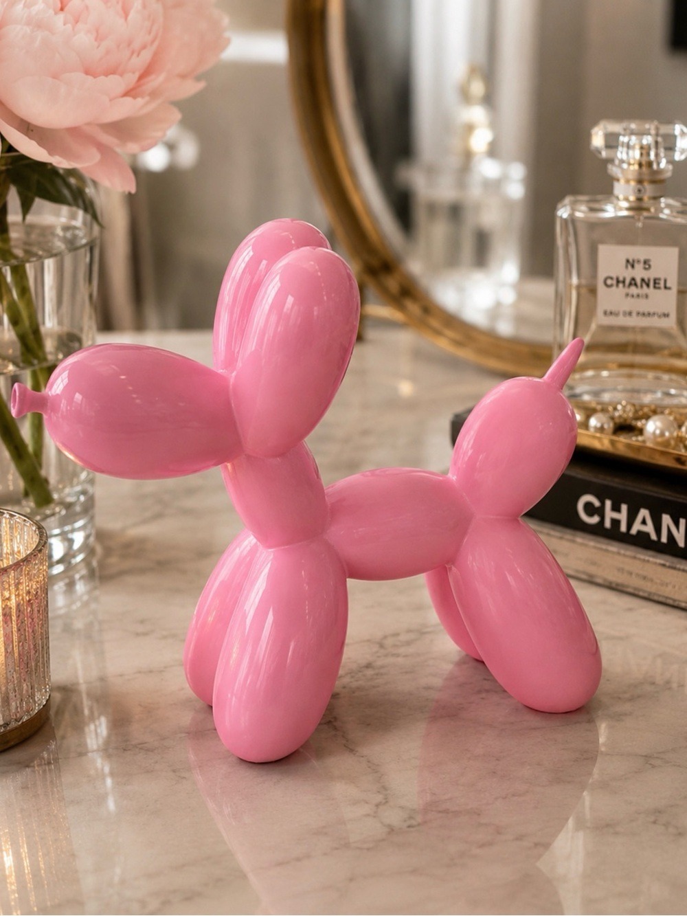 Pink Balloon Dog Sculpture Modern Luxe Home Decor Resin Display Figurine
